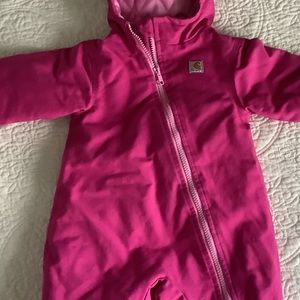 Carhartt pink hooded quick duck snowsuit Sz 6M.